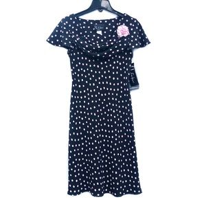 NWT S.L. Fashions Dress Cute Retro Polka Dot Vintage Stretchy Jersey Classy 6P